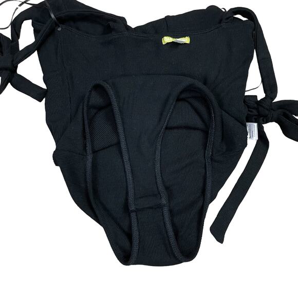 Gianni Bini | Arissa Black Ribbed Knit Tie Strap Cheeky Bodysuit - Picture 8 of 12